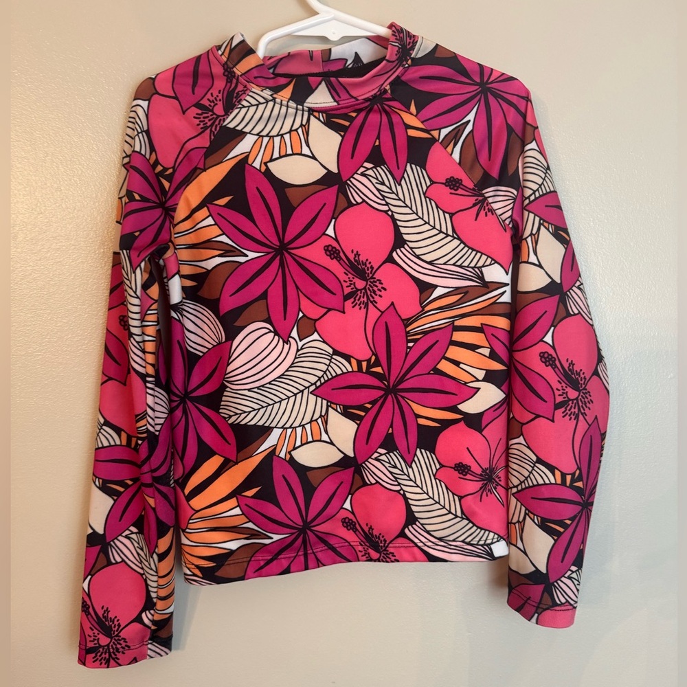 Gymboree Pink & Black Floral Long Sleeve Rashguard Shirt Small (5-6)
